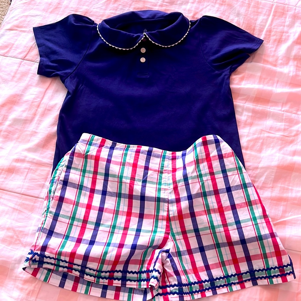 Classic prep girls, size 14 summer shirt and plaid shorts set